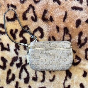 Coach Tan and Gold Wristlet with Signature Design